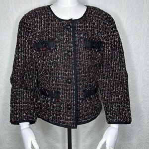 Talbots | Black with Red, Gold, & White Color Tweed Waist Jacket